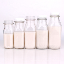 Wholesale square glass milk bottles 8oz 12oz 14oz 1liter glass bottles for milk with plastic lid
